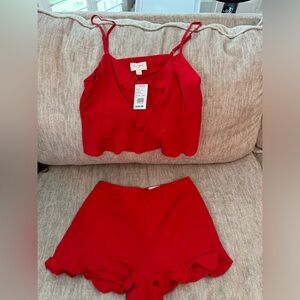 Red Two Piece Shirt/Shorts set NEW WITH TAGS!!